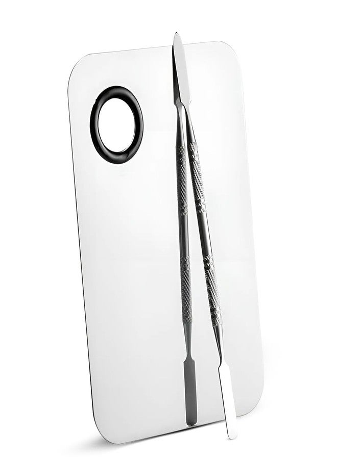 SKINPLUS Mixing Makeup Palette, Stainless Steel Cosmetic Palette with Spatula Tool (Silver, Rectangle Plain Surface) - Image 1