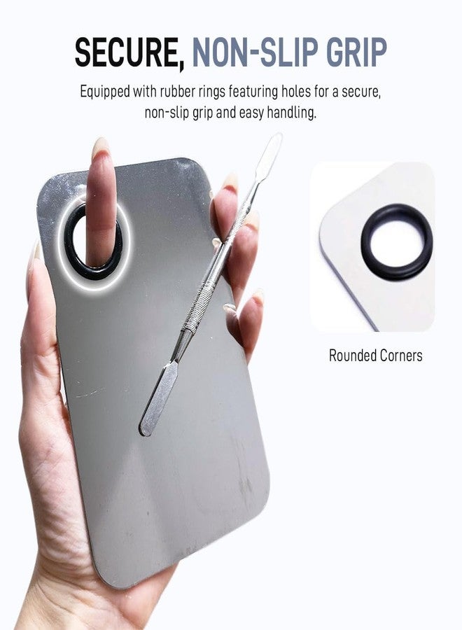 SKINPLUS Mixing Makeup Palette, Stainless Steel Cosmetic Palette with Spatula Tool (Silver, Rectangle Plain Surface) - Image 5