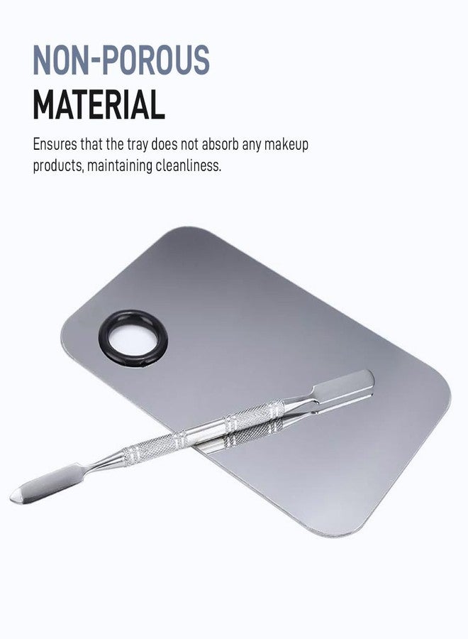 SKINPLUS Mixing Makeup Palette, Stainless Steel Cosmetic Palette with Spatula Tool (Silver, Rectangle Plain Surface) - Image 3