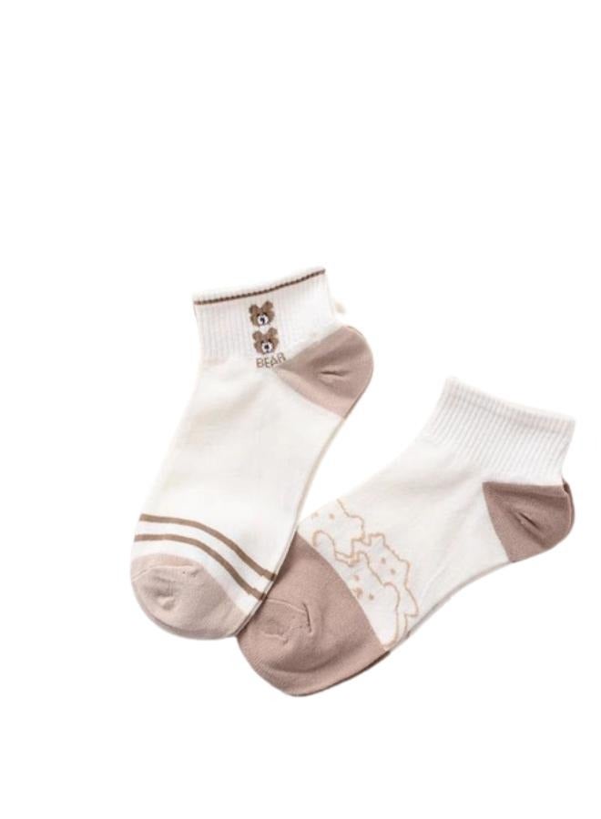 2 Pairs Cute Bear Ankle Socks for Women – Soft Cotton Comfort – Korean Style Casual Socks  - Image 1