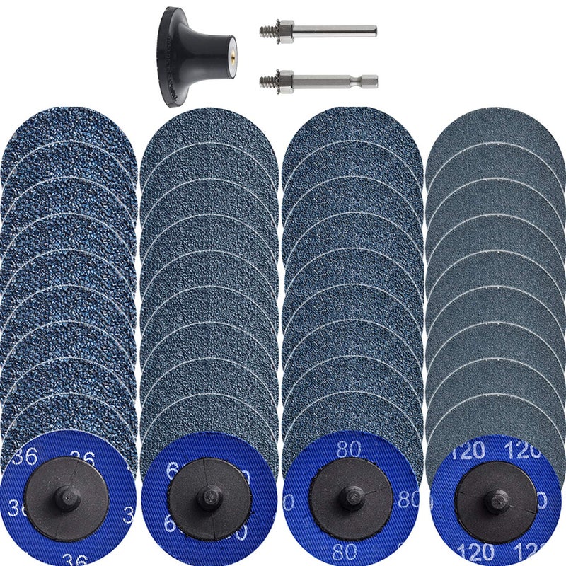 NYXCL Miroku 40Pcs Mixup 2inch Quick Change Discs Set Zirconia Sanding Discs with 14 Holder for Die Grinder Surface Prep Strip Grind Polish Finish Burr Rust Paint Removal