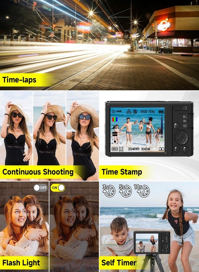 SMARTKLIK Black Digital Camera 4K for Teens with 16X Zoom Auto Focus, Small Compact Portable Point and Shoot Boys/Girls Student Digital Camera with 64G SD Card, 2 Batteries - Image 4