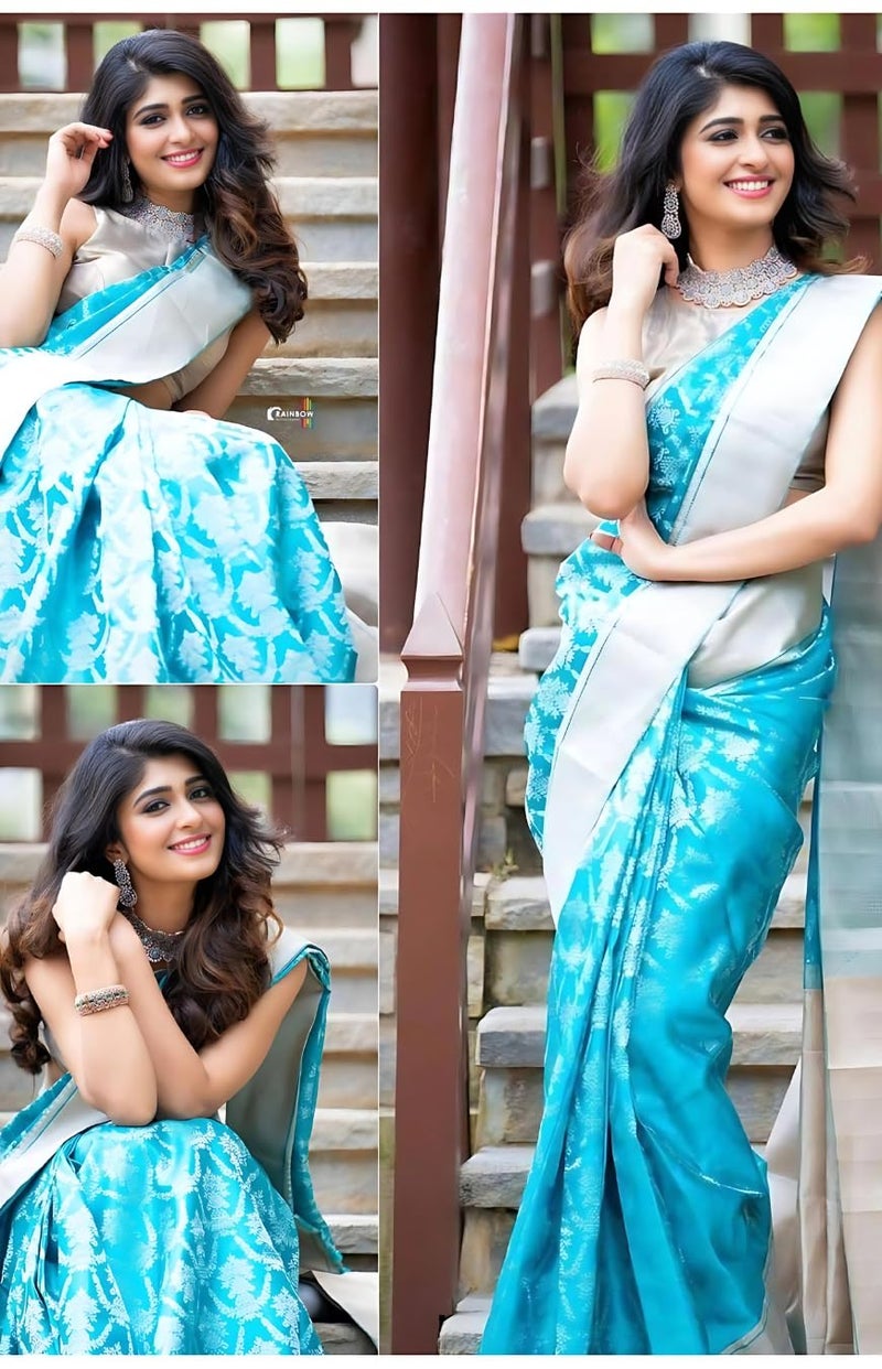C J Enterprise Women's Banarasi Saree Pure Kanjivaram Silk Saree Soft Design Wear Pattu Sarees Latest Cotton With Blouse Piece Kanchipuram for Wedding sadi new ladies 2025 (Shiv-1) (Skyblue) - Image 4