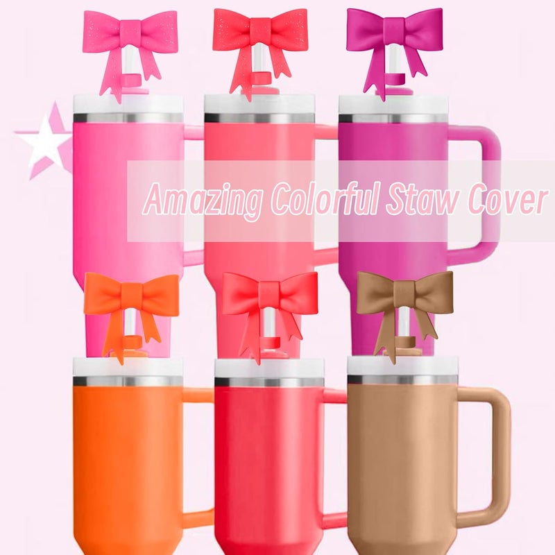 Hpebl 6Pcs Silicone Straw Toppers Covers for Stanley Cups 40/30oz 10mm(0.4in) Purple Dust-Proof Bow Straw Covers Toppers Dark Orange Suitbale for Stanley Cup Accessories Reusable Straws Caps - Image 5