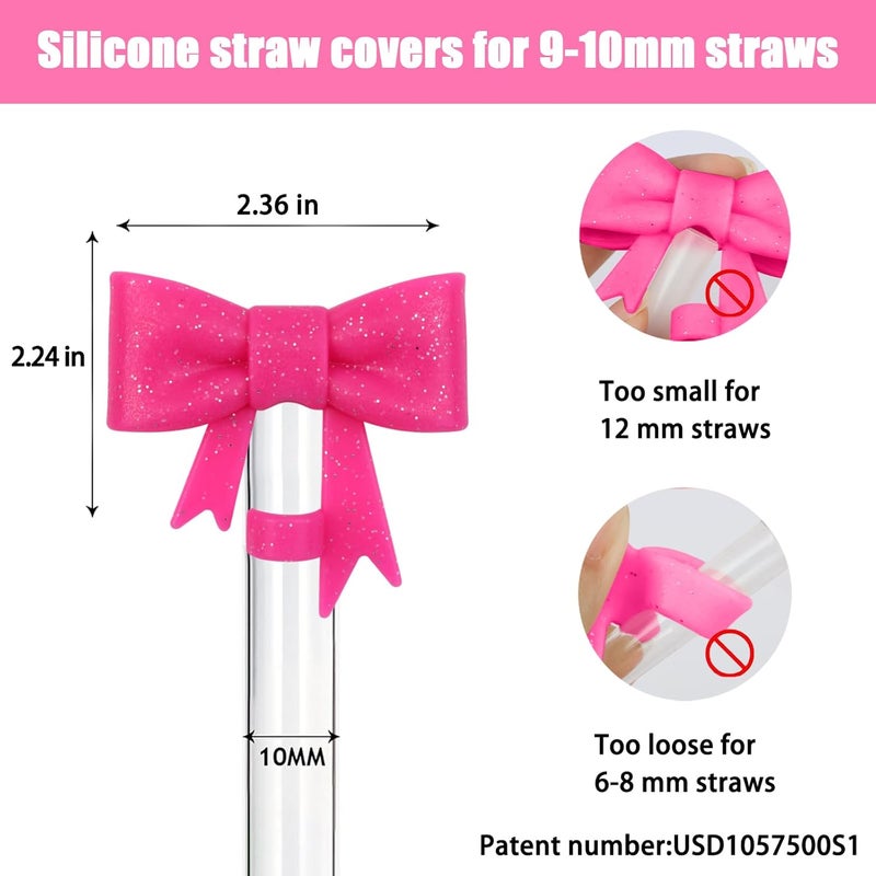 Hpebl 6Pcs Silicone Straw Toppers Covers for Stanley Cups 40/30oz 10mm(0.4in) Purple Dust-Proof Bow Straw Covers Toppers Dark Orange Suitbale for Stanley Cup Accessories Reusable Straws Caps - Image 2