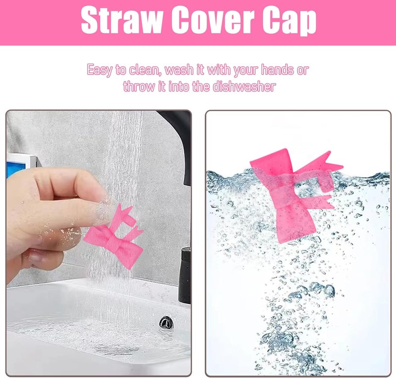 Hpebl 6Pcs Silicone Straw Toppers Covers for Stanley Cups 40/30oz 10mm(0.4in) Purple Dust-Proof Bow Straw Covers Toppers Dark Orange Suitbale for Stanley Cup Accessories Reusable Straws Caps - Image 3