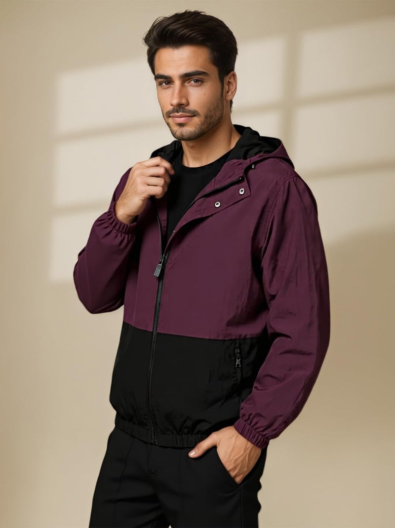 CHKOKKO Mens Stylish Oversized Windcheater Jacket with Zip Closure Lightweight Sportswear for Running Travel Hiking Outdoor and Rainy Season Wear MaroonBlack XXL - Image 3