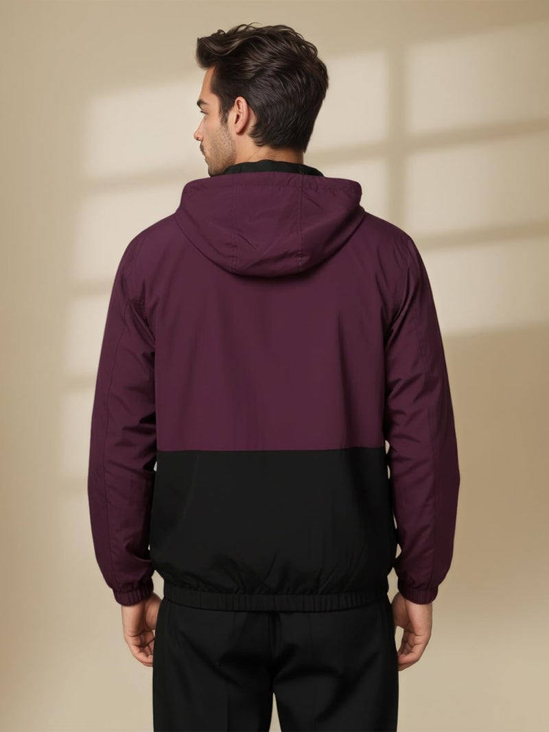 CHKOKKO Mens Stylish Oversized Windcheater Jacket with Zip Closure Lightweight Sportswear for Running Travel Hiking Outdoor and Rainy Season Wear MaroonBlack XXL - Image 4