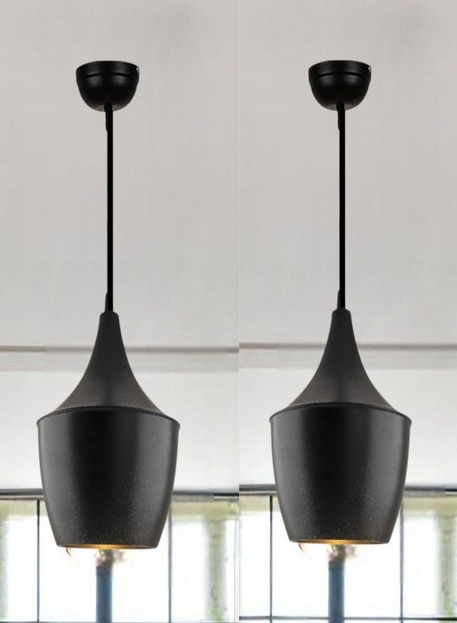Keyplus Modern Black Aluminium Pendant Light for Ceiling, Adjustable Hanging Lamp with E27 Holder, Decorative Indoor Light for Living Room, Kitchen, Dining,(Big) Pack of 2 - Image 1
