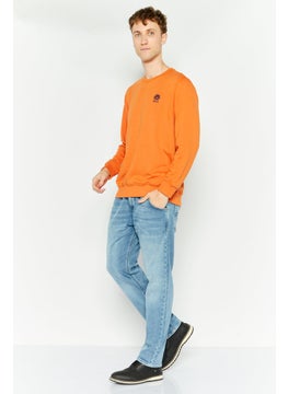 U.S. Polo Assn. Men Crew Neck Embroidered Logo Long Sleeves Sweatshirt, Orange  - Image 2