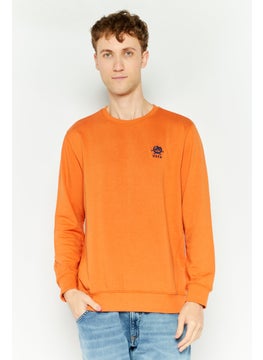 U.S. Polo Assn. Men Crew Neck Embroidered Logo Long Sleeves Sweatshirt, Orange  - Image 1