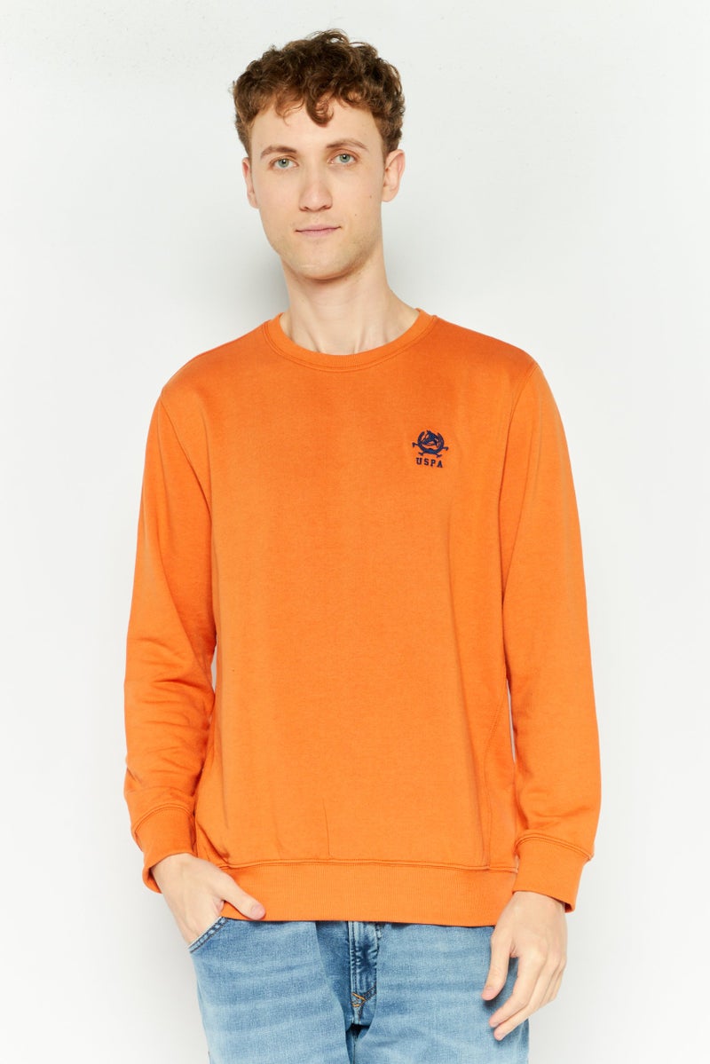 U.S. Polo Assn. Men Crew Neck Embroidered Logo Long Sleeves Sweatshirt, Orange - Image 1
