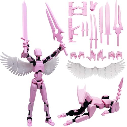 masijssa T13 3D Action Figures Set Titan 13 Action Figure Dummy 3D Printed Robo MultiJointed Movable Toy with Full Articulation for Collectors Desktop Assembly Completed Pink Black Figure Dog - Image 1