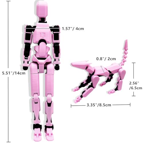 masijssa T13 3D Action Figures Set Titan 13 Action Figure Dummy 3D Printed Robo MultiJointed Movable Toy with Full Articulation for Collectors Desktop Assembly Completed Pink Black Figure Dog - Image 5