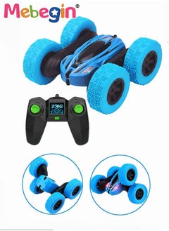 MEBEGIN RC Car Remote Control Stunt Car Double Sided Rotating Tumbling Remote Control Car Children's Toy Boy,Blue  - Image 1