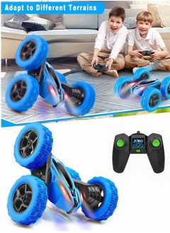 MEBEGIN RC Car Remote Control Stunt Car Double Sided Rotating Tumbling Remote Control Car Children's Toy Boy,Blue  - Image 3