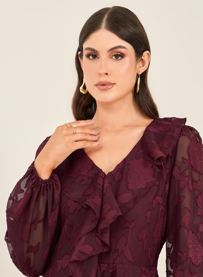 ستايلي فستان ميدي بكشكشة وزهور - Image 4