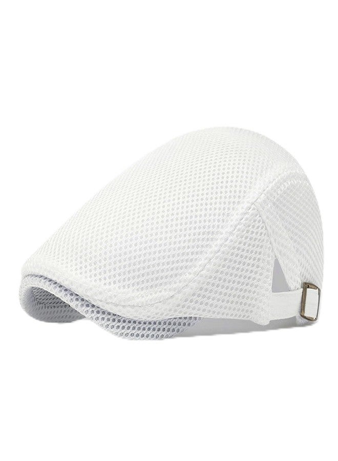 PTDTSHOU Mens Mesh Newsboy Hat Breathable Summer Flat Cap Beret Gatsby Ivy Driving Hat Adjustable Golf Cap White - Image 1