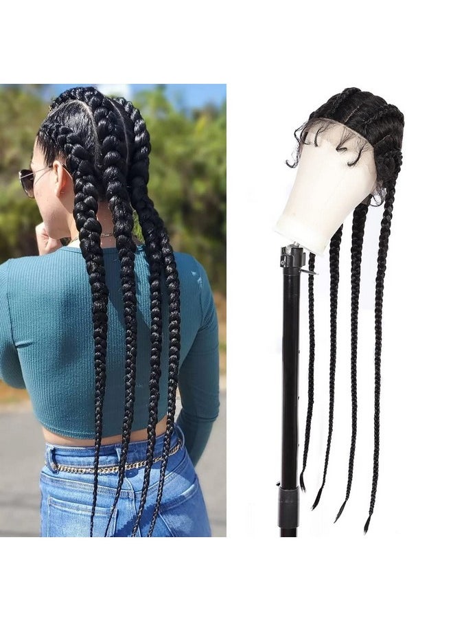 Alyss 35" Handbraided Synthetic Lace Front Box Braided Wigs With 360 Lace Front Black Double Dutch Braided Wigs For Women Heat Resistant Lightweight Synthetic Twisted Braids Wig