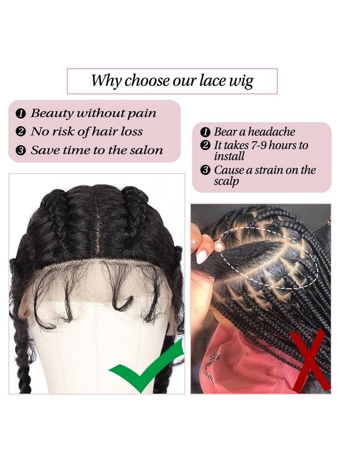Alyss 35" Handbraided Synthetic Lace Front Box Braided Wigs With 360 Lace Front Black Double Dutch Braided Wigs For Women Heat Resistant Lightweight Synthetic Twisted Braids Wig