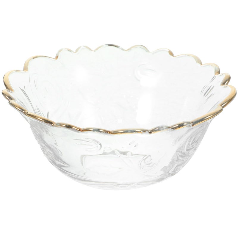 Gold Rim Deep Rose Glass Serving Bowl Large for Porridge Soup and Fruit - Image 2