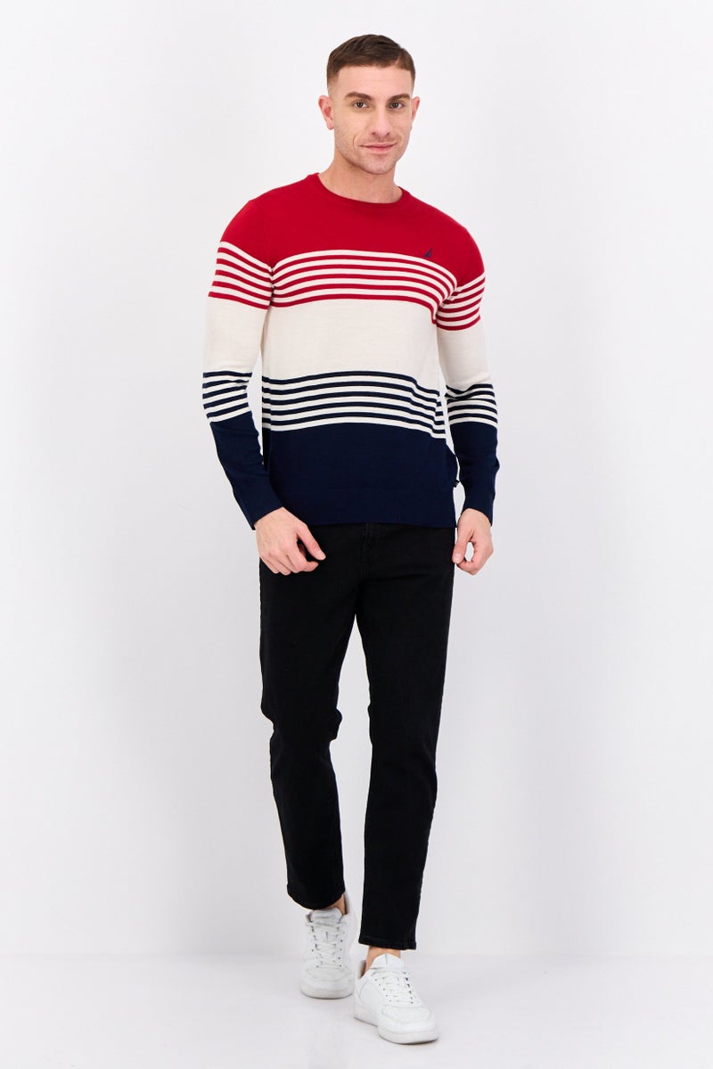 NAUTICA Men Crew Neck Embroidered Logo Sweater, Multicolor - Image 4