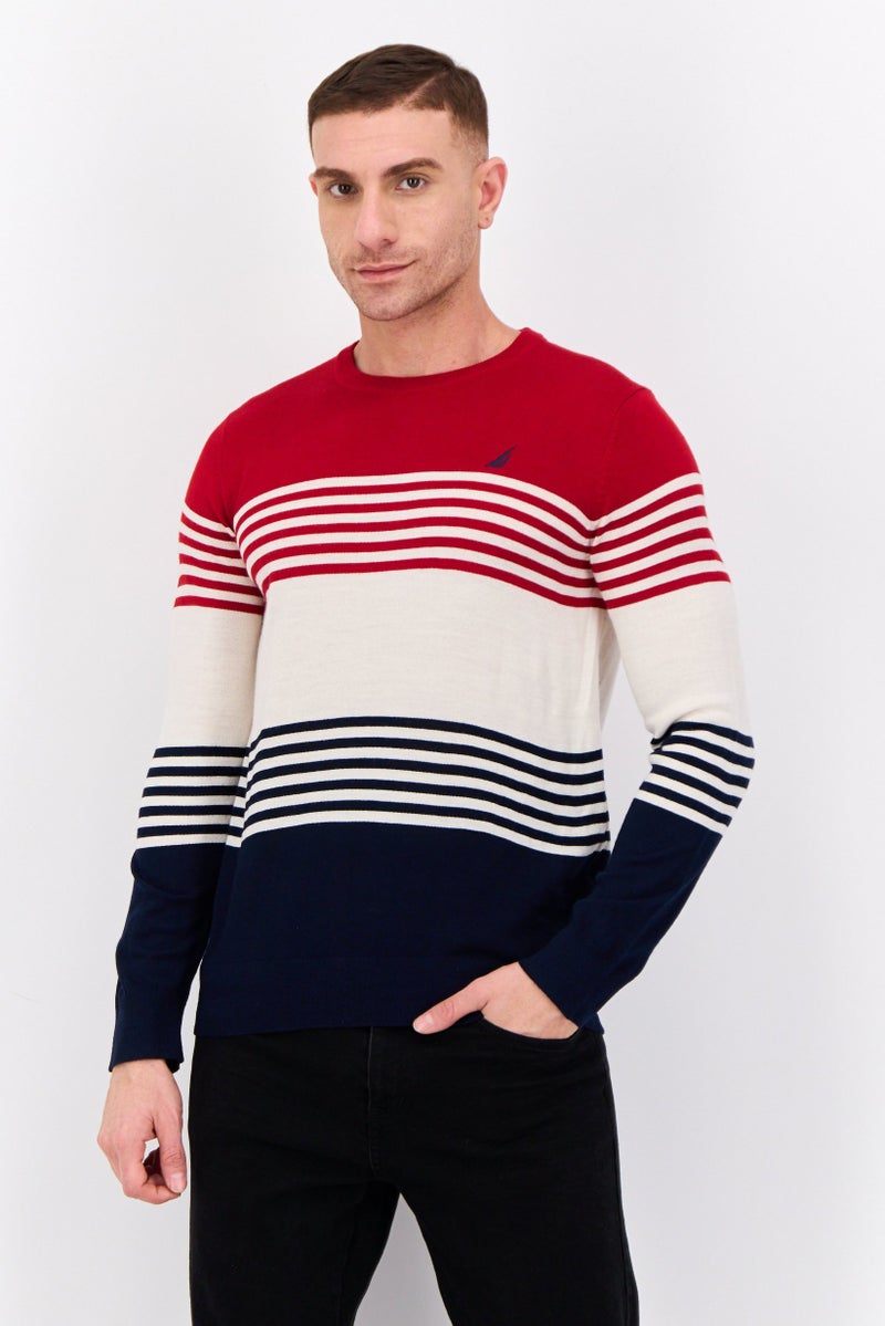 NAUTICA Men Crew Neck Embroidered Logo Sweater, Multicolor - Image 1