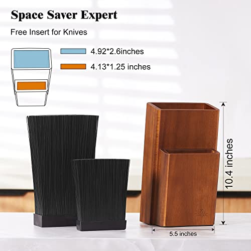 ENOKING Universal Knife Block without Knives, Acacia Wood Knife Holder/Knife Organizer with Removable Plastic Bristles for Kitchen Counter Knife Storage Rack - Image 5