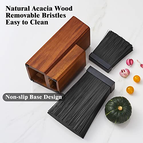 ENOKING Universal Knife Block without Knives, Acacia Wood Knife Holder/Knife Organizer with Removable Plastic Bristles for Kitchen Counter Knife Storage Rack - Image 4