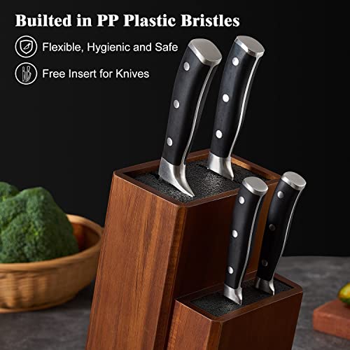 ENOKING Universal Knife Block without Knives, Acacia Wood Knife Holder/Knife Organizer with Removable Plastic Bristles for Kitchen Counter Knife Storage Rack - Image 2