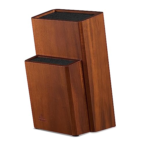 ENOKING Universal Knife Block without Knives, Acacia Wood Knife Holder/Knife Organizer with Removable Plastic Bristles for Kitchen Counter Knife Storage Rack - Image 1