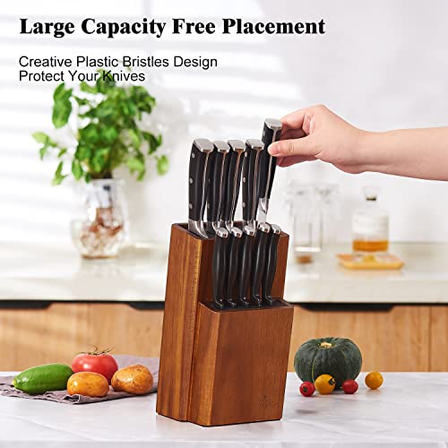 ENOKING Universal Knife Block without Knives, Acacia Wood Knife Holder/Knife Organizer with Removable Plastic Bristles for Kitchen Counter Knife Storage Rack - Image 3
