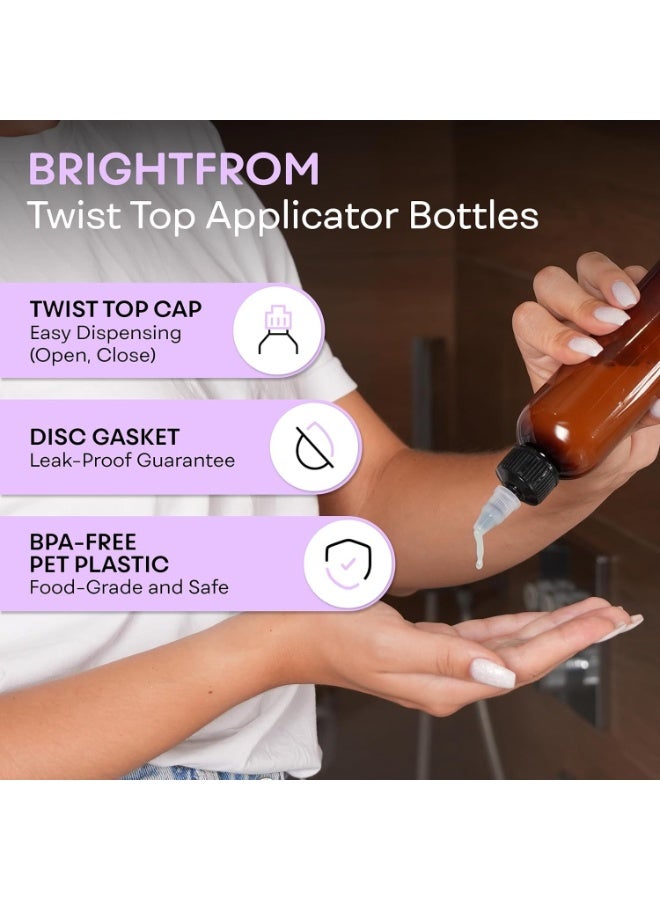 BRIGHTFROM Twist Top Applicator Bottles, 8 OZ, Squeeze Empty Plastic Bottles, Black Nozzle, BPA-Free, PET, Refillable, Open/Close Nozzle - Multi Purpose (Amber) - Image 3