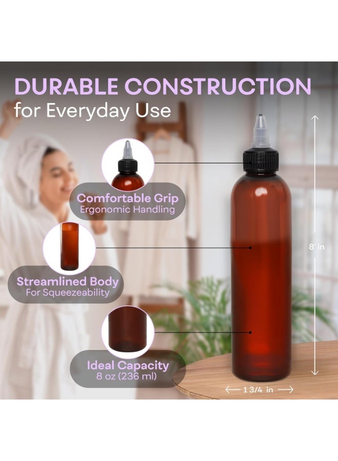 BRIGHTFROM Twist Top Applicator Bottles, 8 OZ, Squeeze Empty Plastic Bottles, Black Nozzle, BPA-Free, PET, Refillable, Open/Close Nozzle - Multi Purpose (Amber) - Image 4