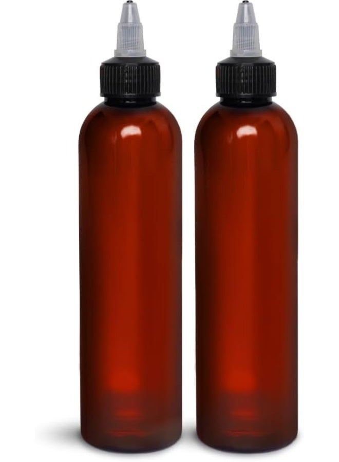 BRIGHTFROM Twist Top Applicator Bottles, 8 OZ, Squeeze Empty Plastic Bottles, Black Nozzle, BPA-Free, PET, Refillable, Open/Close Nozzle - Multi Purpose (Amber) - Image 1