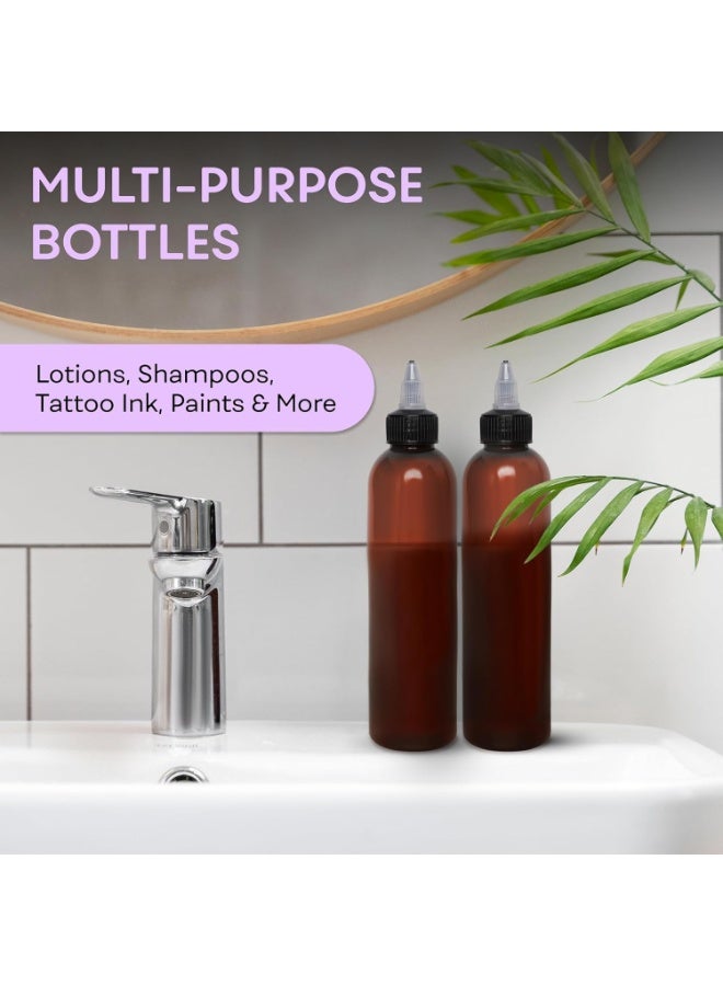 BRIGHTFROM Twist Top Applicator Bottles, 8 OZ, Squeeze Empty Plastic Bottles, Black Nozzle, BPA-Free, PET, Refillable, Open/Close Nozzle - Multi Purpose (Amber) - Image 2