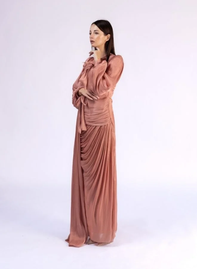 Fashonara Draped Overall Dress with Bowed Sleeves