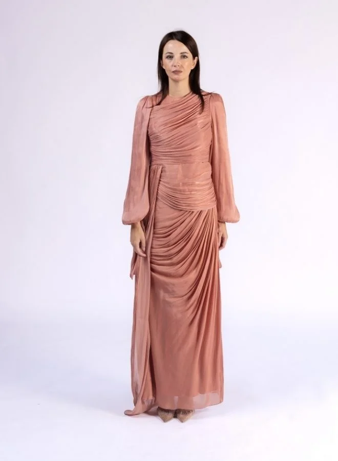 Fashonara Draped Overall Dress with Bowed Sleeves