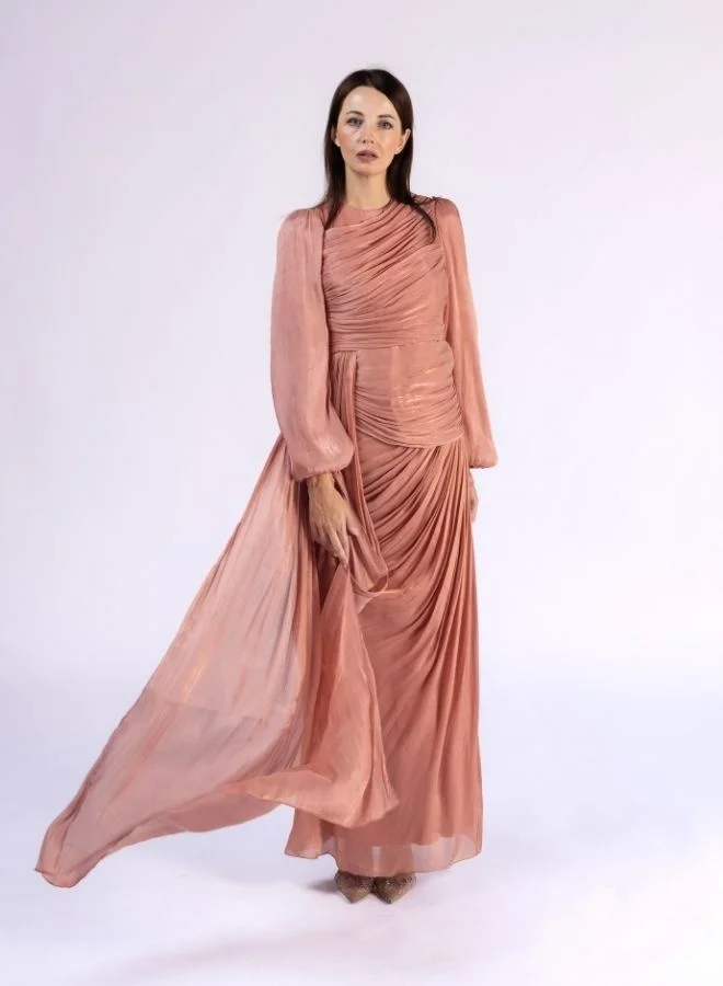 Fashonara Draped Overall Dress with Bowed Sleeves