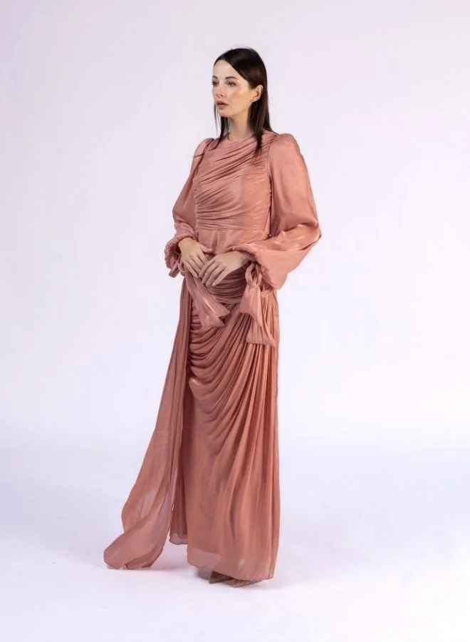 Fashonara Draped Overall Dress with Bowed Sleeves