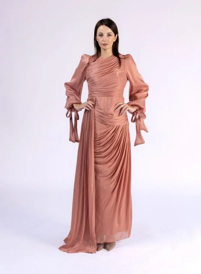 Fashonara Draped Overall Dress with Bowed Sleeves