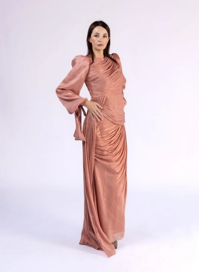 Fashonara Draped Overall Dress with Bowed Sleeves