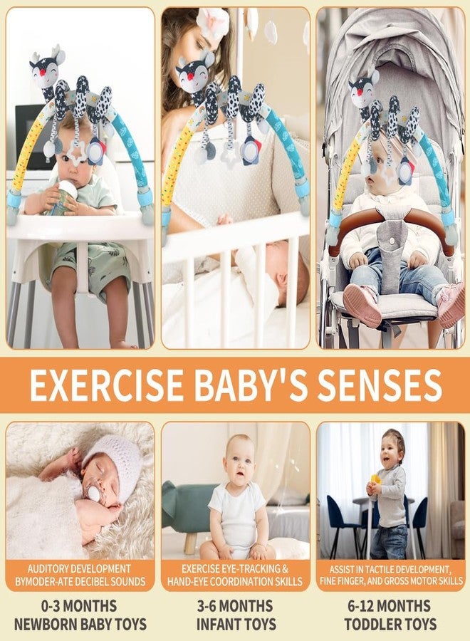 Caterbee Baby Bjorn Bounce Arch Toy bar, Black and White with Stretch & Spiral Hanging Activity Set, Adjustable Clamp for Strollers, Cribs & Car Seats, Includes Rattles, Squeaker & Teether (01) - Image 2