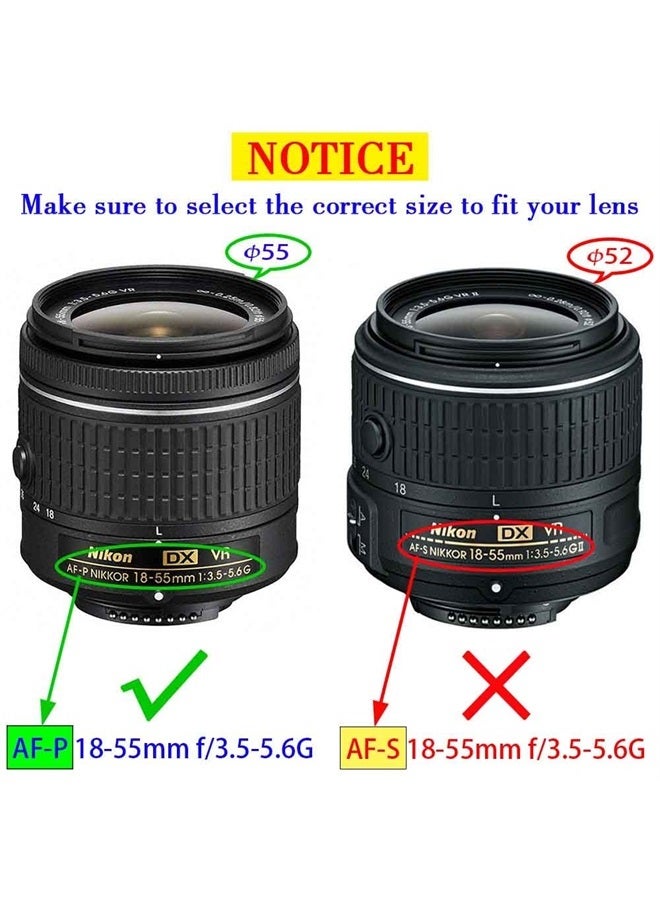 ULBTER غطاء عدسة 55 مم لعدسة AF-P DX NIKKOR 18-55mm f/3.5-5.6G VR لكاميرات نيكون D7200 D5600 D5500 D5300 D3500 D3400 D3300، غطاء عدسة ULBTER - عبوة من 2 - Image 2