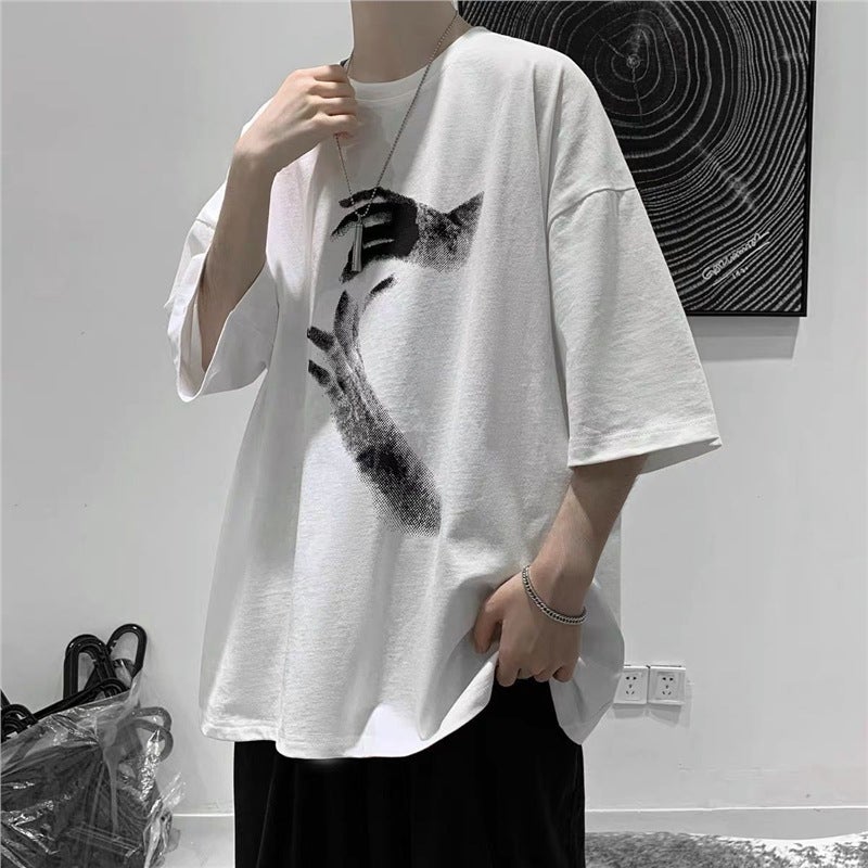 Short-sleeved T-shirt Men's Summer New Ins Korean-style Trendy Loose Half-sleeved Top Hong Kong-style Handsome Student Trendy Brand T-shirt - Image 1