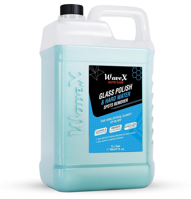 Wavex Glass Polish & Hard Water Stain Remover (5L) | Car Polish for Windshield, Glass & Mirrors | Car Glass Polish & Hard Water Stain Remover, Works as a Glass Cleaner, Provides Optical Clarity - Image 1