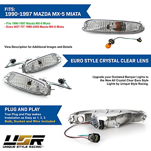 USR UNIQUE STYLE RACING USR DEPO 90-97 MX-5 Signal Lights - JDM Crystal Style Front Bumper Turn Signal Lamps Set (Left + Right) Compatible with 1990-1997 Mazda MX5 Mk1 Miata (JDM Crystal Style All Clear Lens) - Image 3