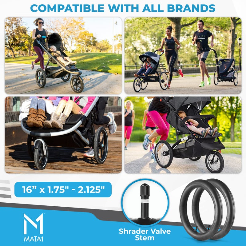 Mata1 2 Inner Tube Tire Replacements 16" x 1.5/1.75/1.95/2.125 for Jogging Stroller - Compatible w/All Brands: BoB Revolution Flex/Pro/SE/SU, Graco, Go Jogging, Thule Urban Glide & More by Mata1-USA - Image 2
