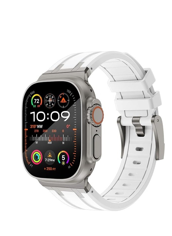 Watch - For Apple Watch Ultra 2 Band 49mm Men's Outdoor Sports Bands for iWatch Ultra 2/Ultra Series 9 8, Silicone Band with Oiled Stainless Steel Adapter White - Image 1