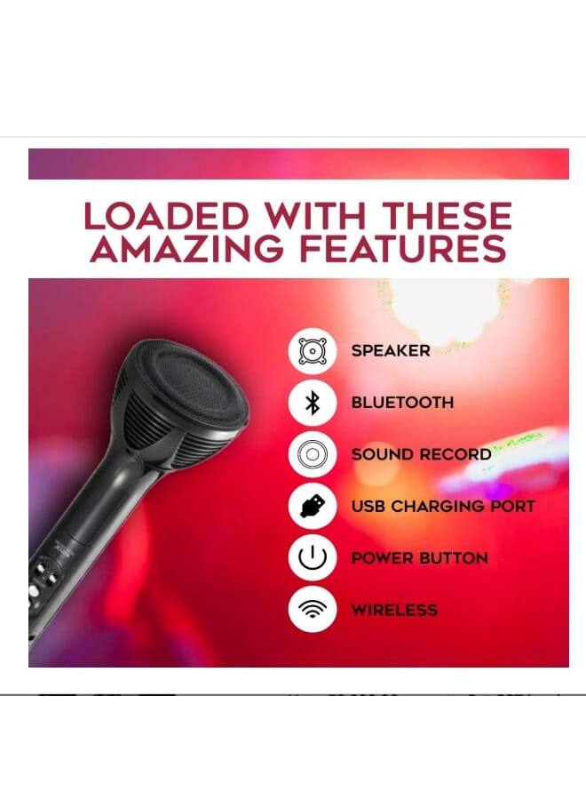 WSTER 1698 Advance Handheld Wireless Singing Mike Multi-function Bluetooth Karaoke Mic with Microphone Speaker with Recording + USB+FM
